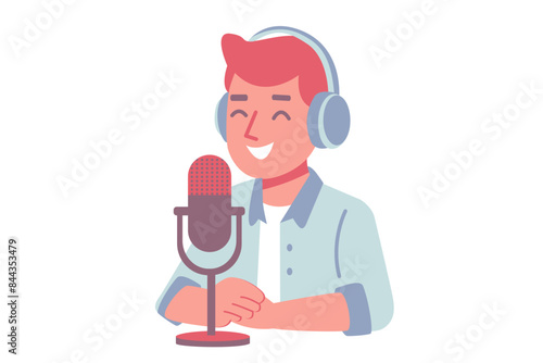 Podcast Host Illustration with Microphone and Headphones isolate on white background