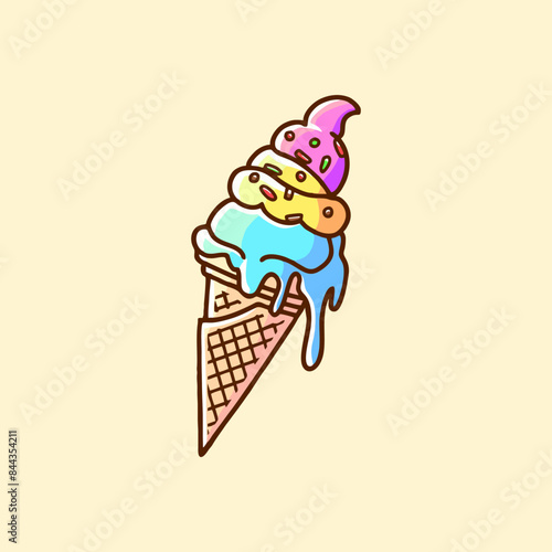 A fun and engaging Full Color Ice Cream Illustration Clipart featuring mouth-watering ice cream, complete with bright and adorable details, perfect for your creative needs.