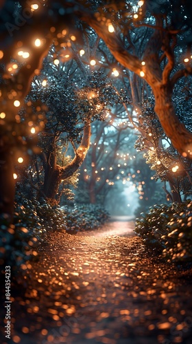 Enchanted Forest with Glowing Lights and Shimmering Crystals | Hyper-Realistic Cinematic Bokeh Scene for Mystical Designs