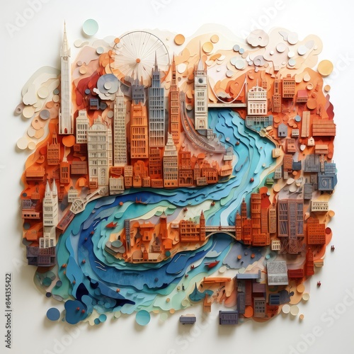 a yellow and blue painting of a city map