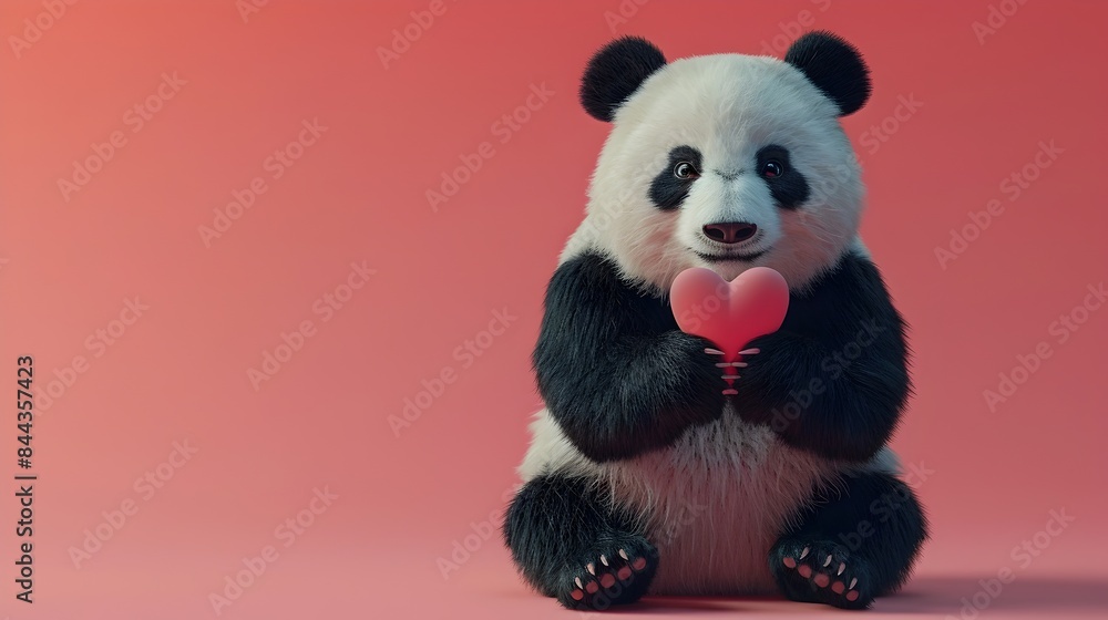 Surreal Panda Doing Heartshape Gesture on Pastel Background with Studio Lighting Surreal Panda Doing Heartshape Gesture on Pastel Background with Studio Lighting