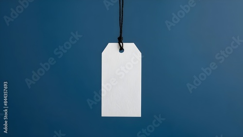 blank qhite price tag on blue background photo