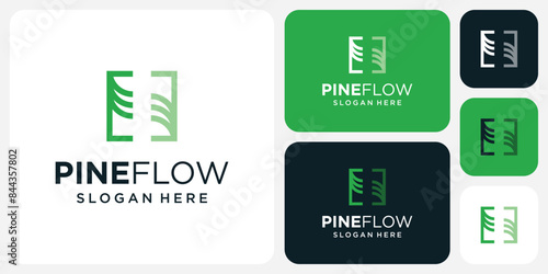 Pine tree outline vector logo design with modern, simple, clean and abstract style.