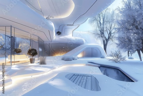 A futuristic home with heat recovery ventilation HRV maintaining comfortable temperatures while conserving energy photo