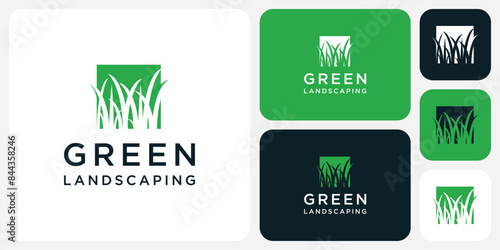 Green grass silhouette vector logo design with modern, simple, clean and abstract style.