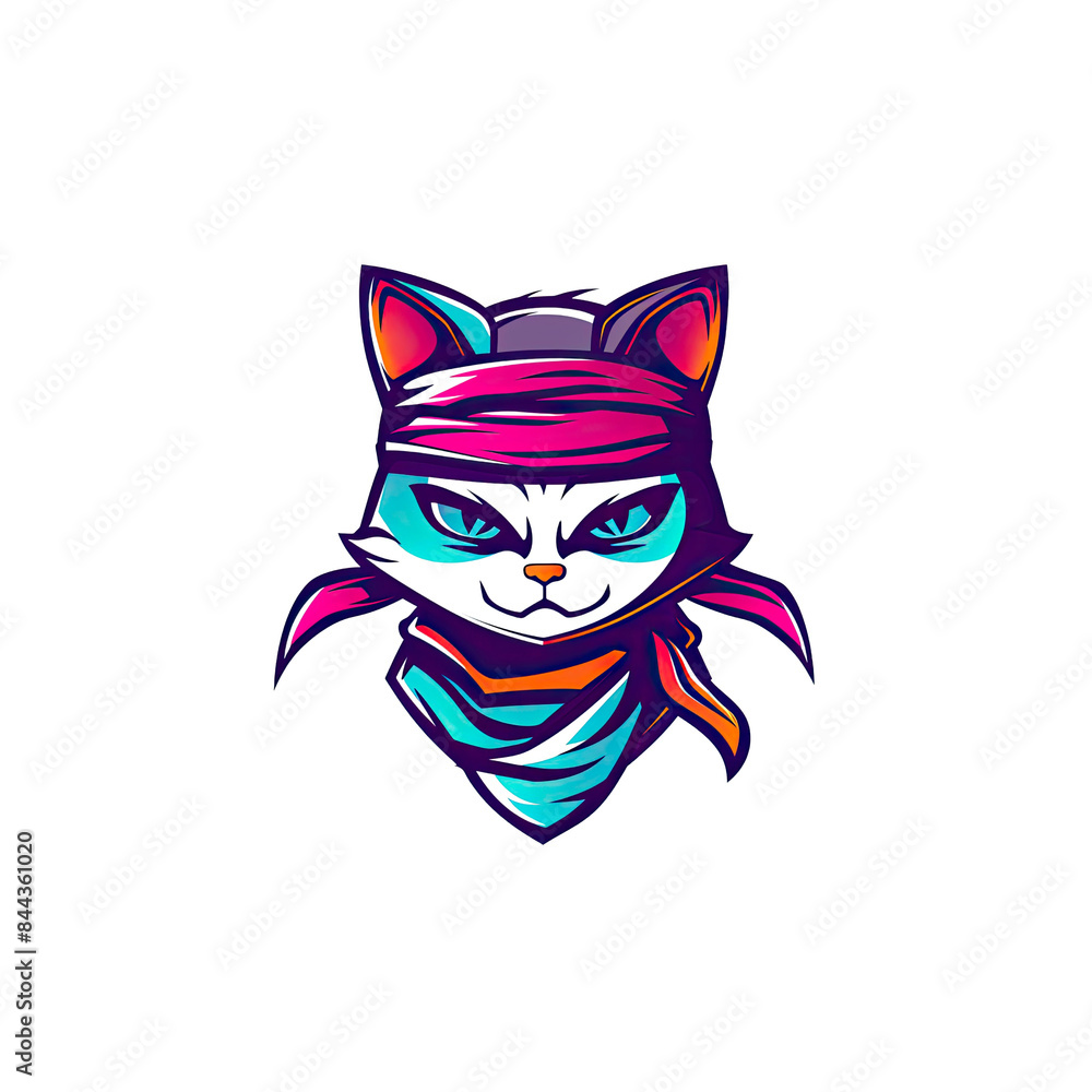 Fototapeta premium Close-up image of cat in bandana and hat