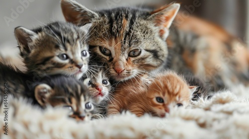 Kittens sucking milk from their mother. 4 kittens in each litter. 