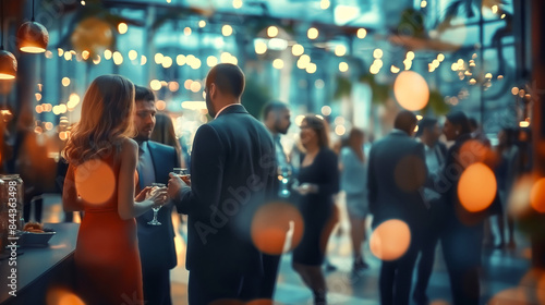 Blurred shot of business people at party in office center