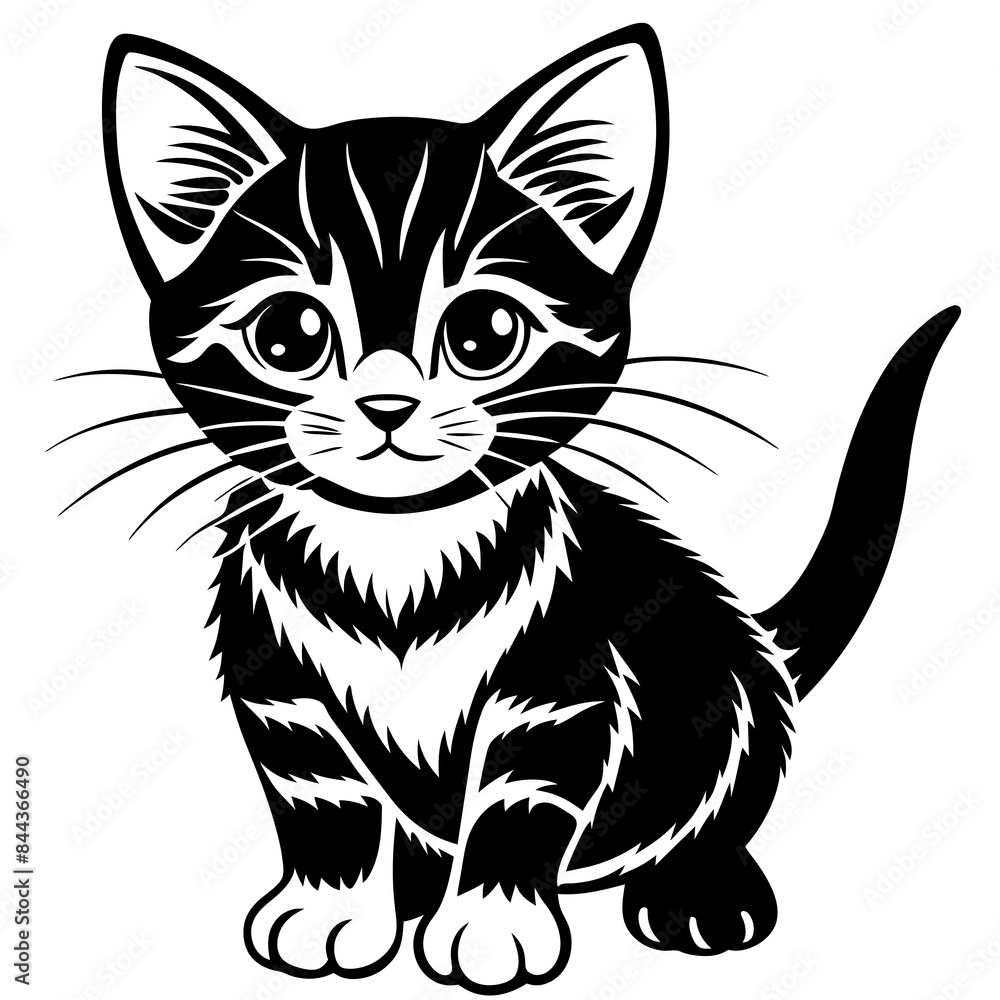 Fototapeta premium the kitten marvels vector silhouette illustration