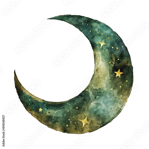a green crescent with stars and a green background