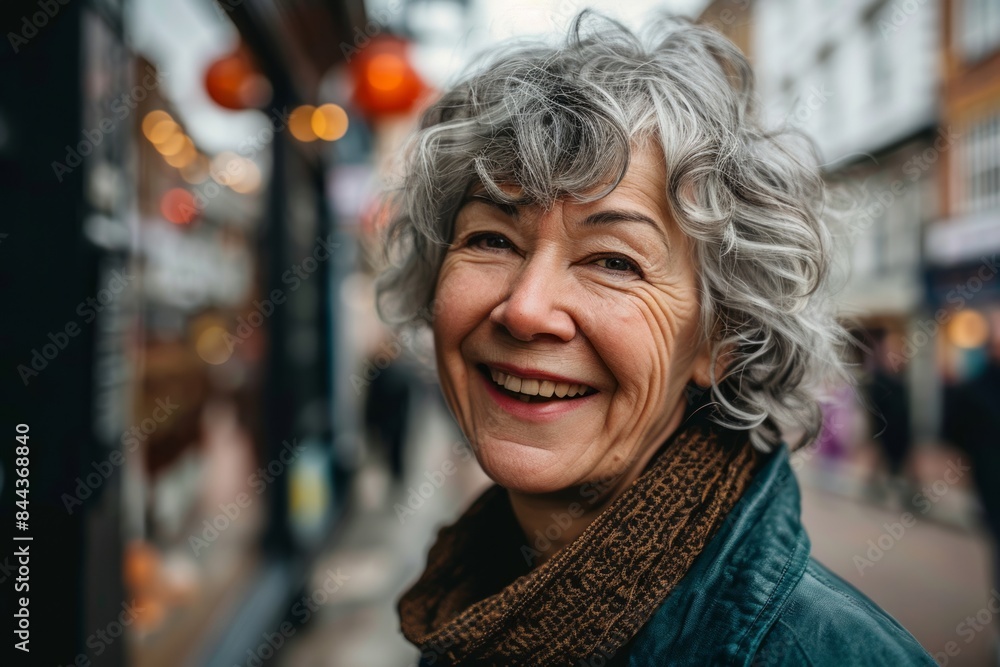 Portrait of a smiling senior woman in the street of London. Portrait of a smiling senior woman in the street of London.