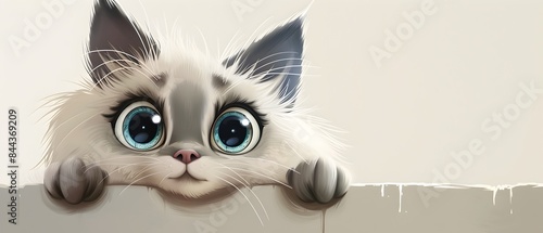 Adorable Cartoonish Cat with Playful Expressions in Page Border Design photo