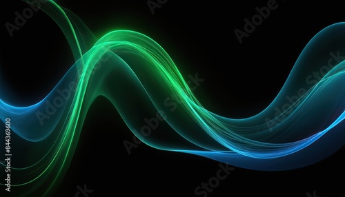 Black background with dark blue and green lines and waves futuristic abstract technology wallpaper. Dark Blue-Green Futuristic Abstraction