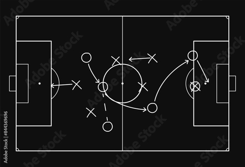 Football pitch. Soccer field line style. Black outline court and stadium scheme on white background. Football match, league scheme. Vector