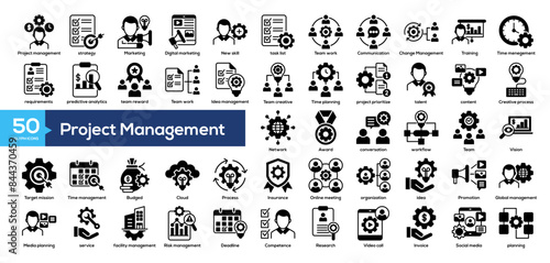 Project Management Icon Collection Glyph style. project management,  marketing, digital marketing, and new skill	