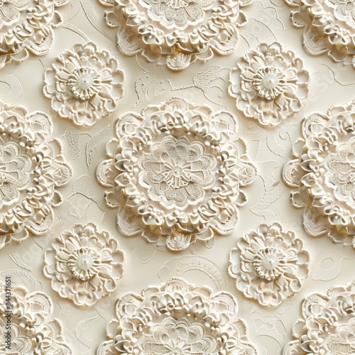 Create a seamless background of vintage lace and doilies, designed to tile perfectly without visible seams, a seamless pattern