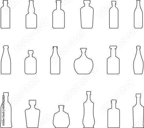 Bottle icon. Different silhouettes of bottle. Glass bottles symbols sign vector illustration