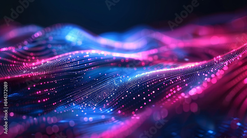 Flowing wave of dots form an abstract background, perfect for brochures, flyers, and more. Ideal for showcasing technology, big data, and innovation.