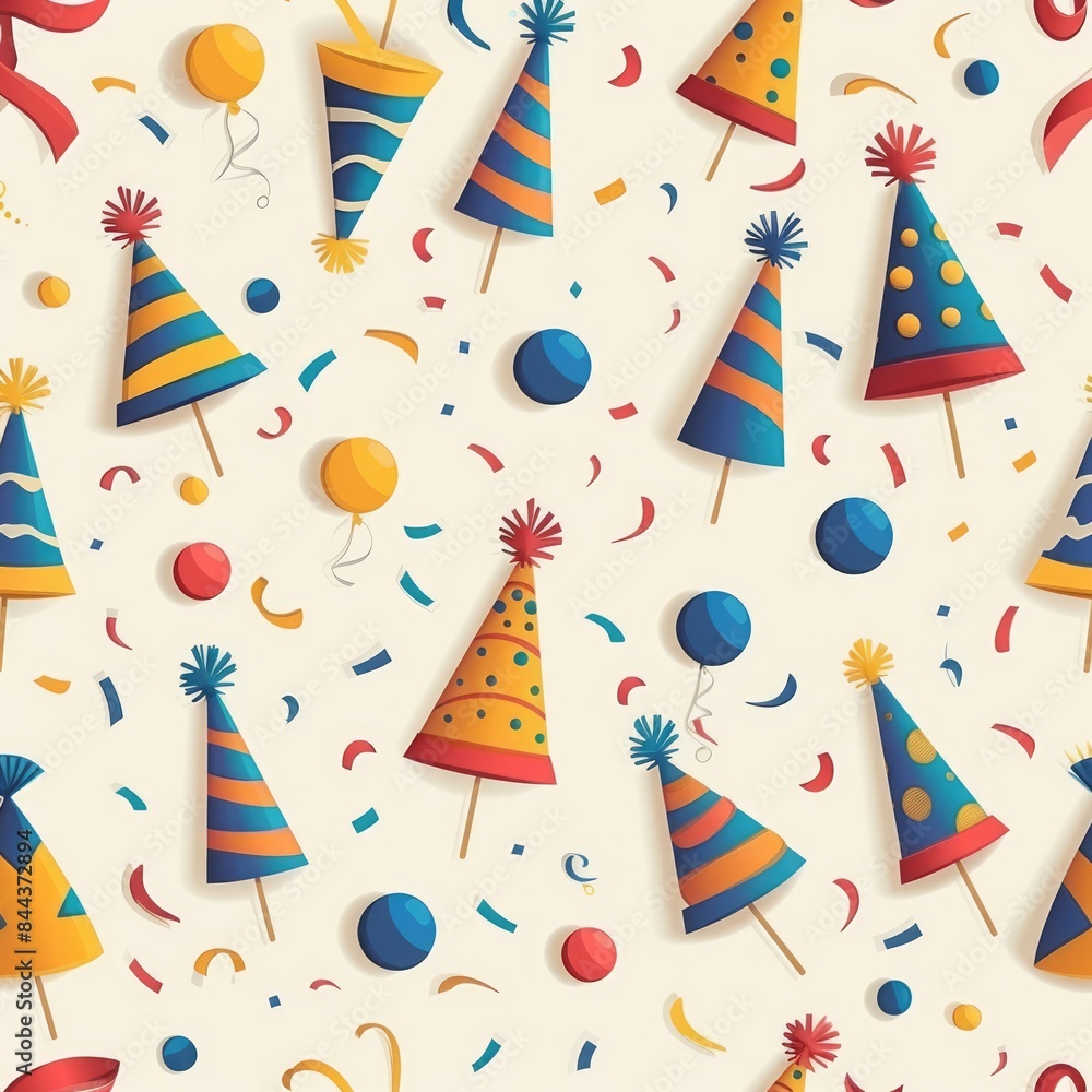 Obraz premium Design a seamless background with party poppers and festive decorations, suitable for use as a repeating pattern, a seamless pattern
