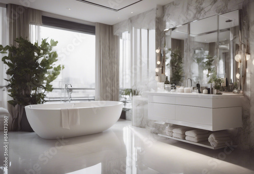 luxury hotel bathroom  white glossy color  interior design 