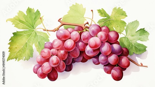 A watercolor of grapes clipart, isolated on white background