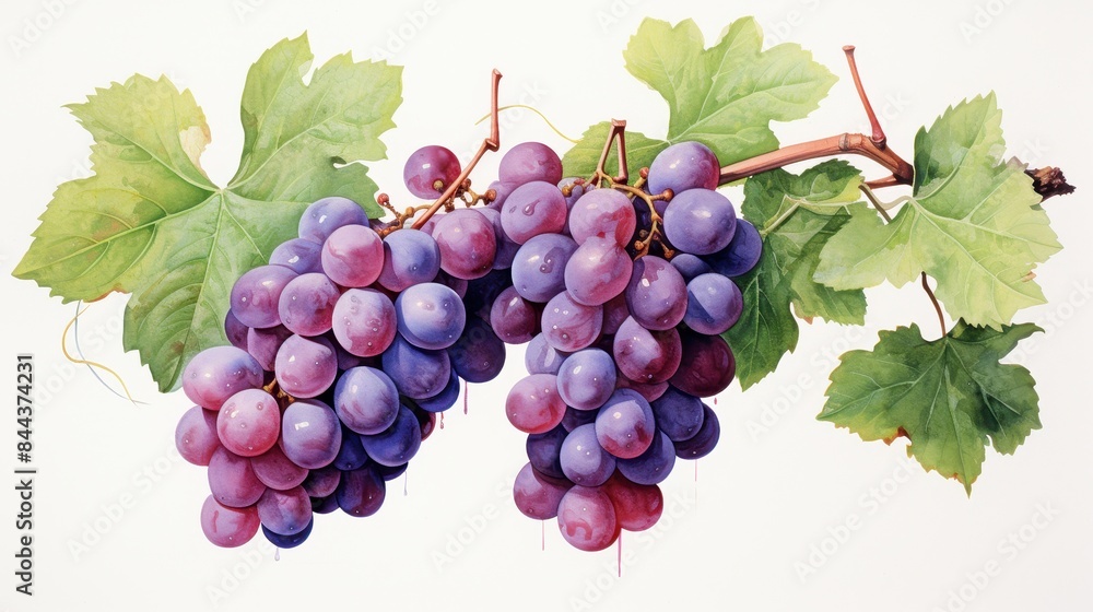 Fototapeta premium A watercolor of grapes clipart, isolated on white background