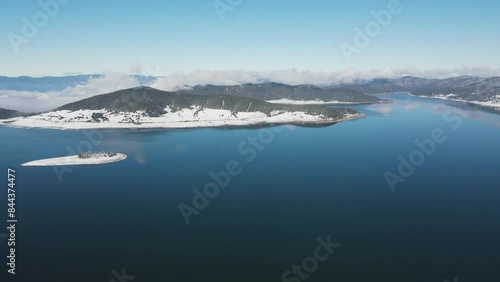 Aerial winter view of Batak Reservoir, Pazardzhik Region, Bulgaria photo
