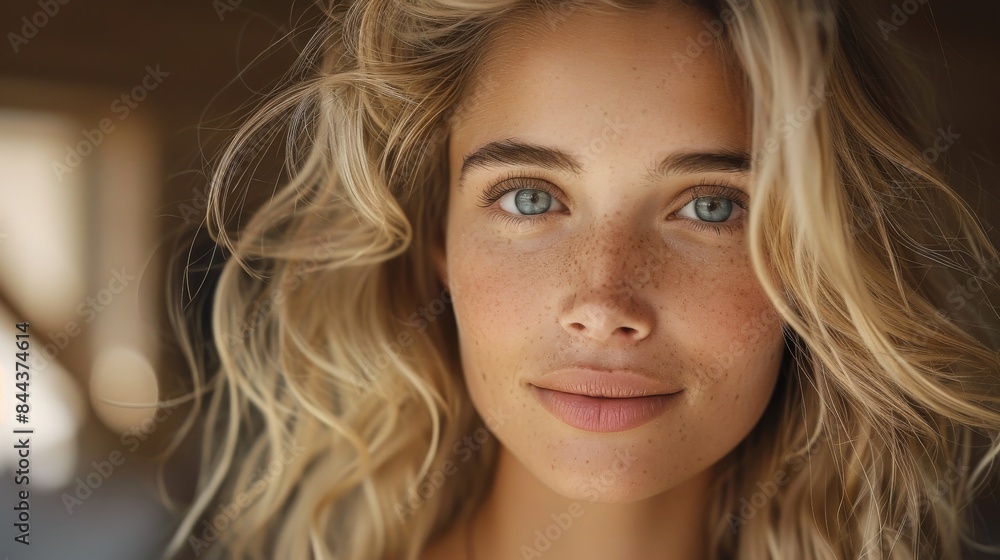 Close Up Portrait of a Blonde Woman With Wavy Hair Close Up Portrait of a Blonde Woman With Wavy Hair