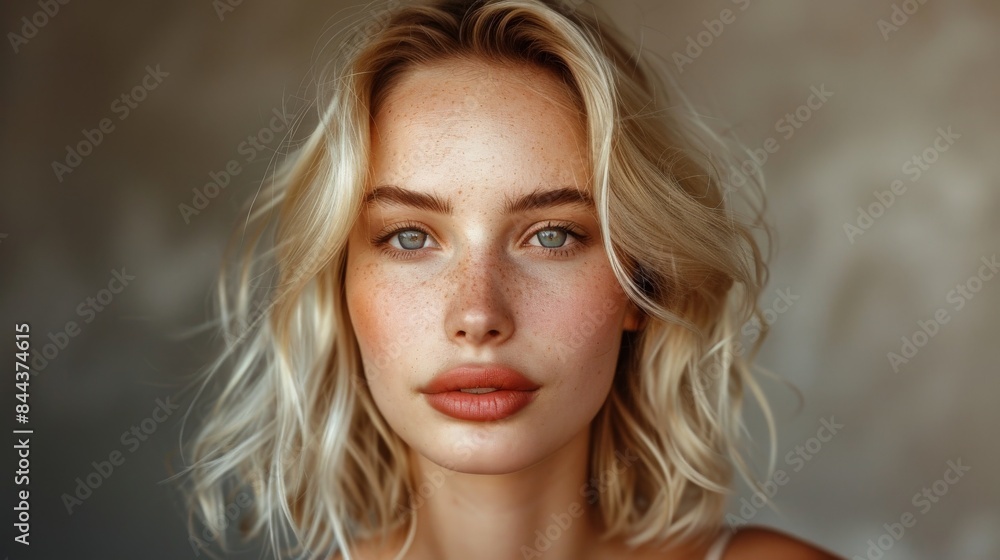 Portrait of a Blonde Woman With Wavy Shoulder-Length Hair Portrait of a Blonde Woman With Wavy Shoulder-Length Hair