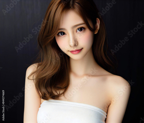 白いチューブトップの美女