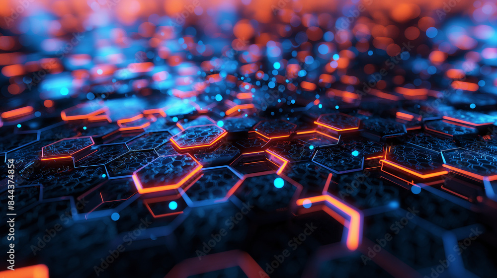 Fototapeta premium Abstract hexagon background Futuristic technology concept. 3D illustration. Hexadecimal geometric figure. The surface is shiny and square.