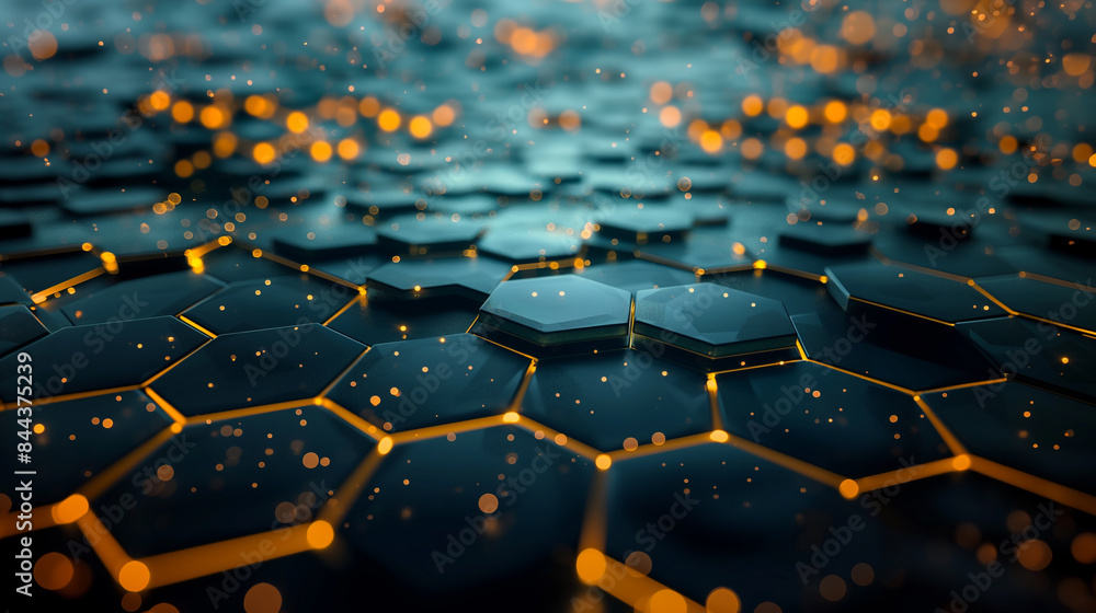 Fototapeta premium Abstract hexagon background Futuristic technology concept. 3D illustration. Hexadecimal geometric figure. The surface is shiny and square.