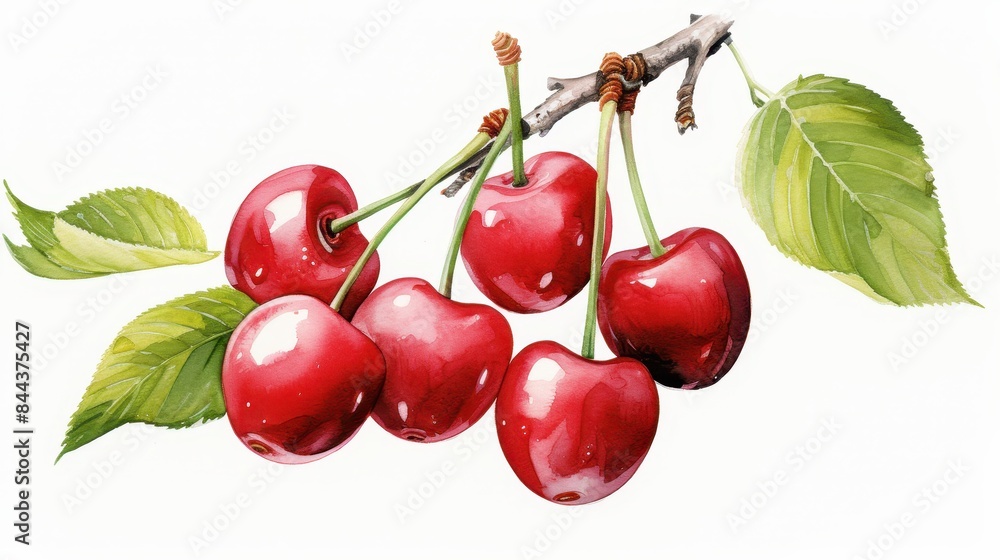 A watercolor of cherries clipart, isolated on white background A watercolor of cherries clipart, isolated on white background
