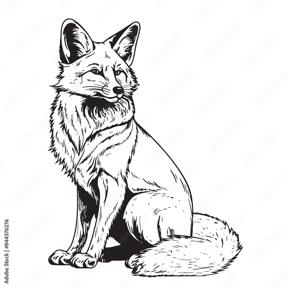 Obraz premium Wild fox sitting hand drawn sketch