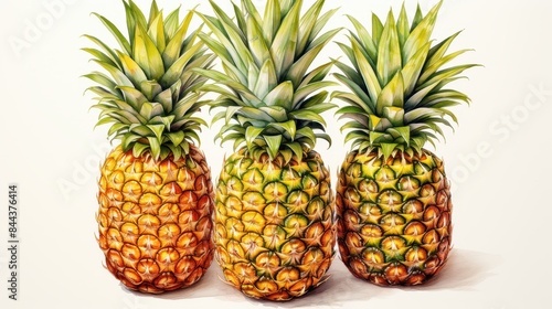 A watercolor of pineapples clipart, isolated on white background