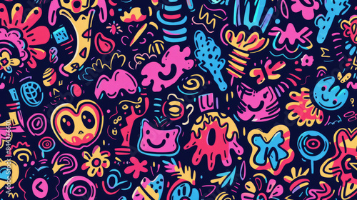 Wallpaper Mural Colorful Funky Doodles Pattern. Whimsical and Fun Art Design Torontodigital.ca