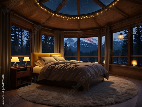 Cabin bedroom with circular design, extremely cozy. © abidali