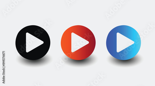 Round play button vector icons on transparent 