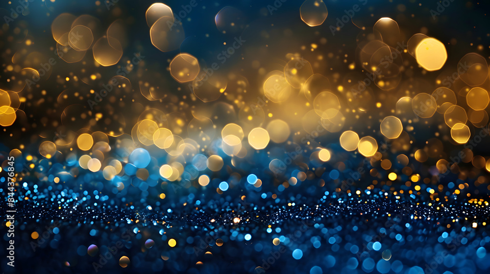 Gold and blue abstract background with stars. glitter bokeh for Christmas or New Year celebration Gold and blue abstract background with stars. glitter bokeh for Christmas or New Year celebration