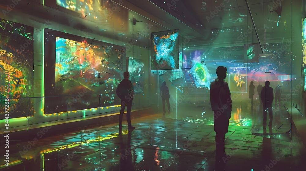 Futuristic Art Gallery with Modern Displays and Innovative Interactive Exhibits Futuristic Art Gallery with Modern Displays and Innovative Interactive Exhibits