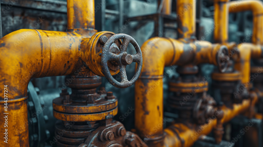 Refinery equipment for oil pipelines and gas valves at gas plants, safety valves, select valves or water pipes in water treatment plants Industrial factories. Various mechanisms and metal pipes Refinery equipment for oil pipelines and gas valves at gas plants, safety valves, select valves or water pipes in water treatment plants Industrial factories. Various mechanisms and metal pipes