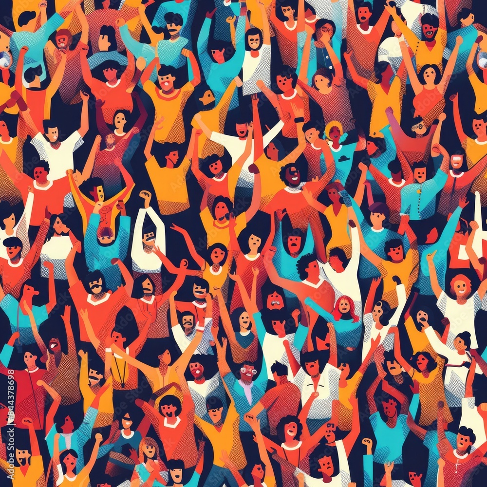 Obraz premium Design a seamless background with lively concert scenes and cheering crowds, suitable for use as a repeating pattern, a seamless pattern