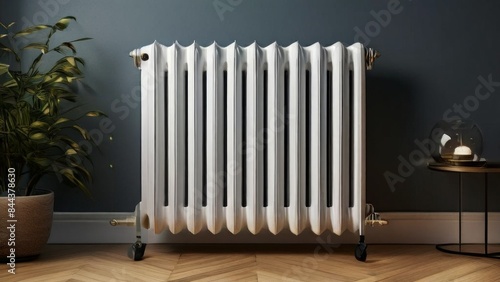 Wallpaper Mural The image shows a white radiator on a dark blue wall, standing on a wooden floor.Discussion thread on interior design, heating systems or home decor. Torontodigital.ca