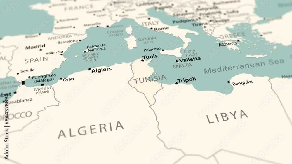Tunisia on the world map. Smooth map rotation. 4K animation. Tunisia on the world map. Smooth map rotation. 4K animation.