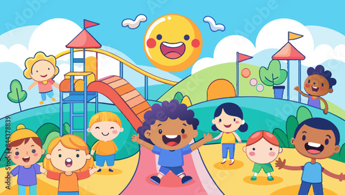 Joyful Children Playing at a Colorful Park on a Sunny Day