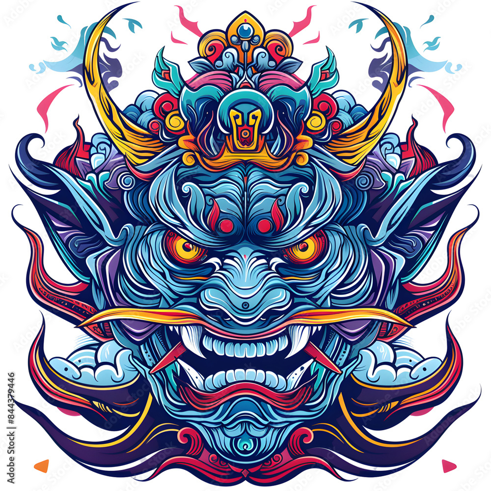 illustration of a traditional Asian dragon mask. It has intricate patterns, sharp fangs, and a central turquoise gemstone. It’s vibrant and detailed illustration of a traditional Asian dragon mask. It has intricate patterns, sharp fangs, and a central turquoise gemstone. It’s vibrant and detailed