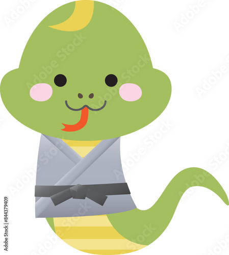 柔道や空手の道着を着たヘビのイラスト