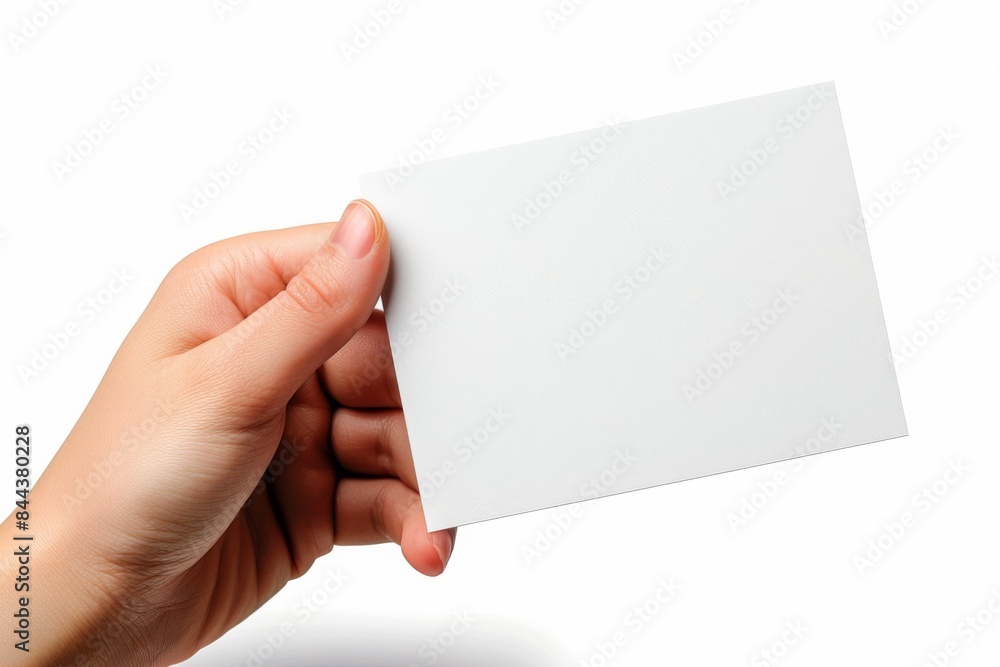 Blank White Card Mockup on Hand created with Generative AI Blank White Card Mockup on Hand created with Generative AI