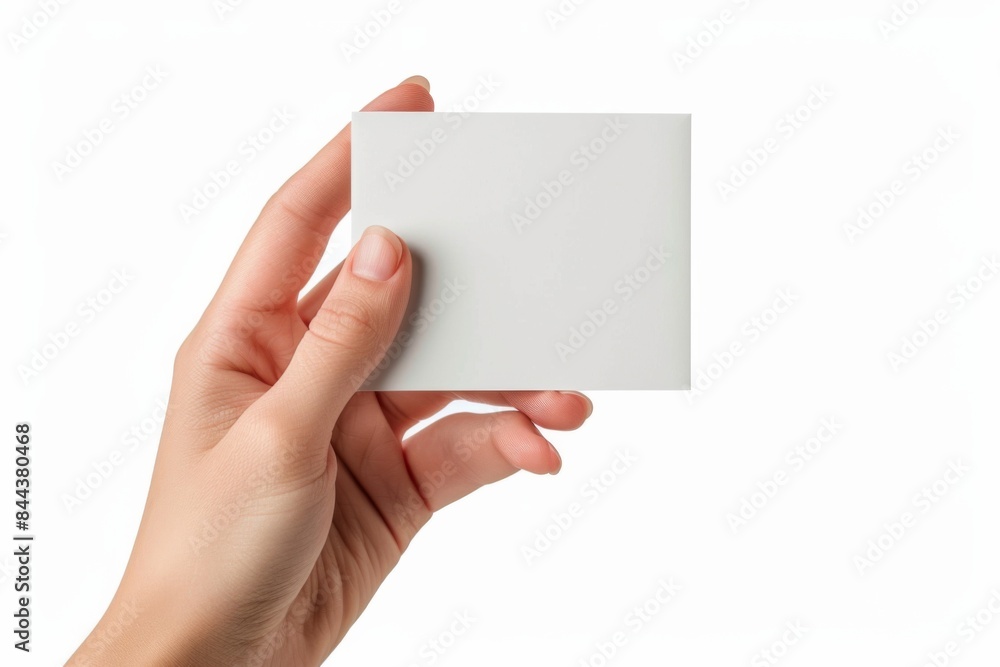 Blank White Card Mockup on Hand created with Generative AI Blank White Card Mockup on Hand created with Generative AI