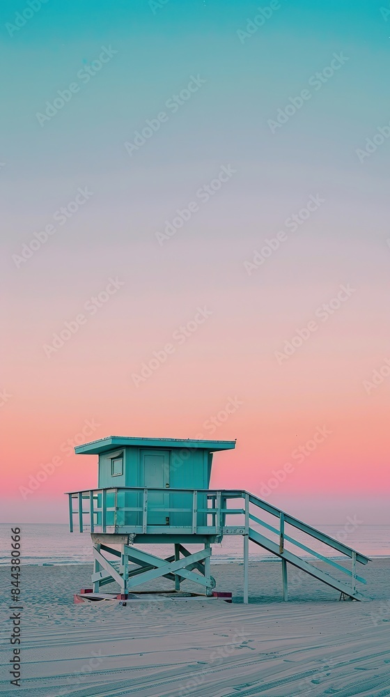 Lifeguard Tower in Pastel California Vibes, Sunset Serenity Lifeguard Tower in Pastel California Vibes, Sunset Serenity